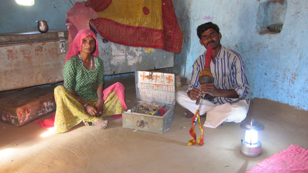 Jagdish Nath and his wife with their new Solar Lantern